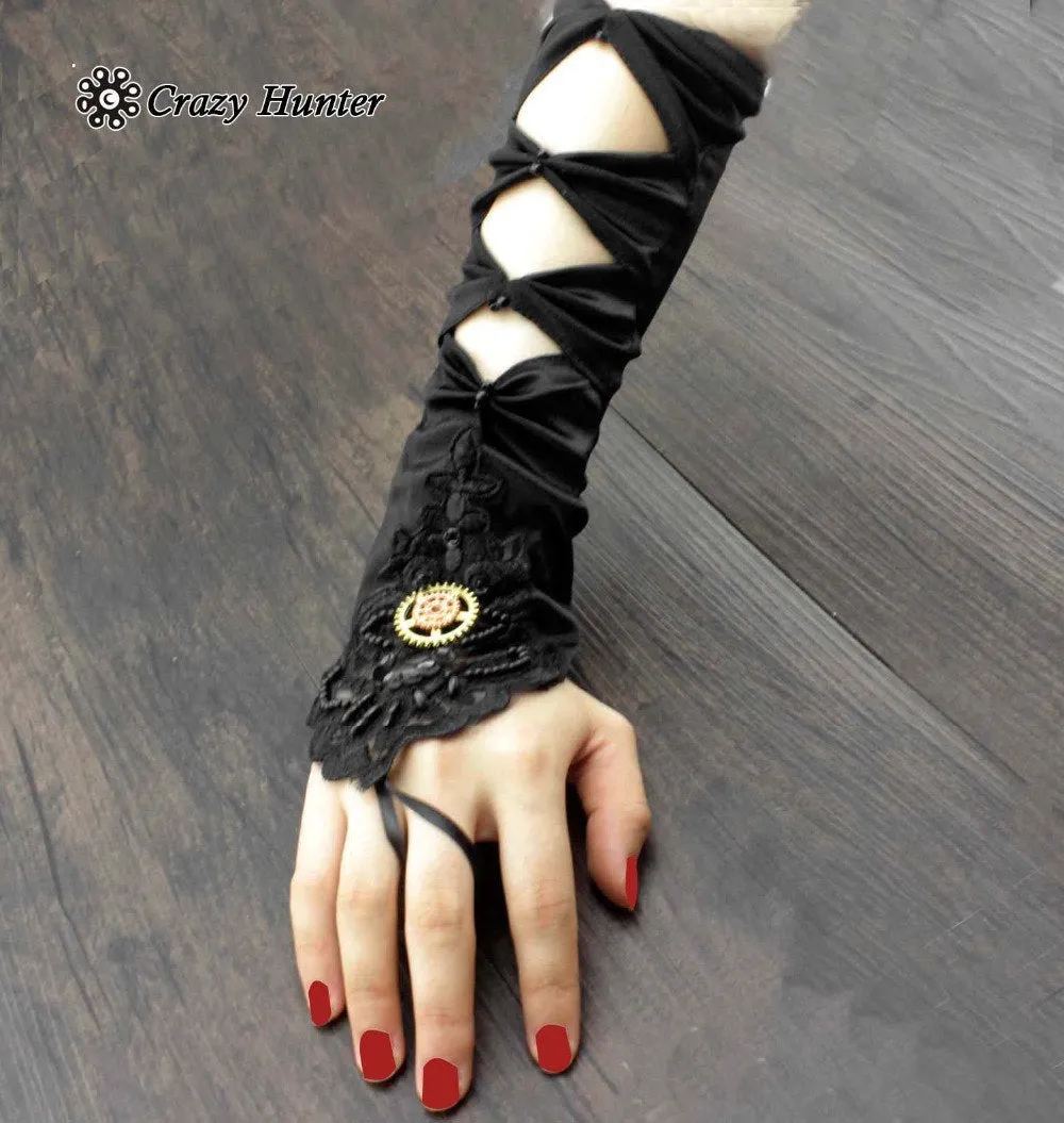 1 Pair Women's Steampunk Goth Custome cosplay Long Satin Gloves