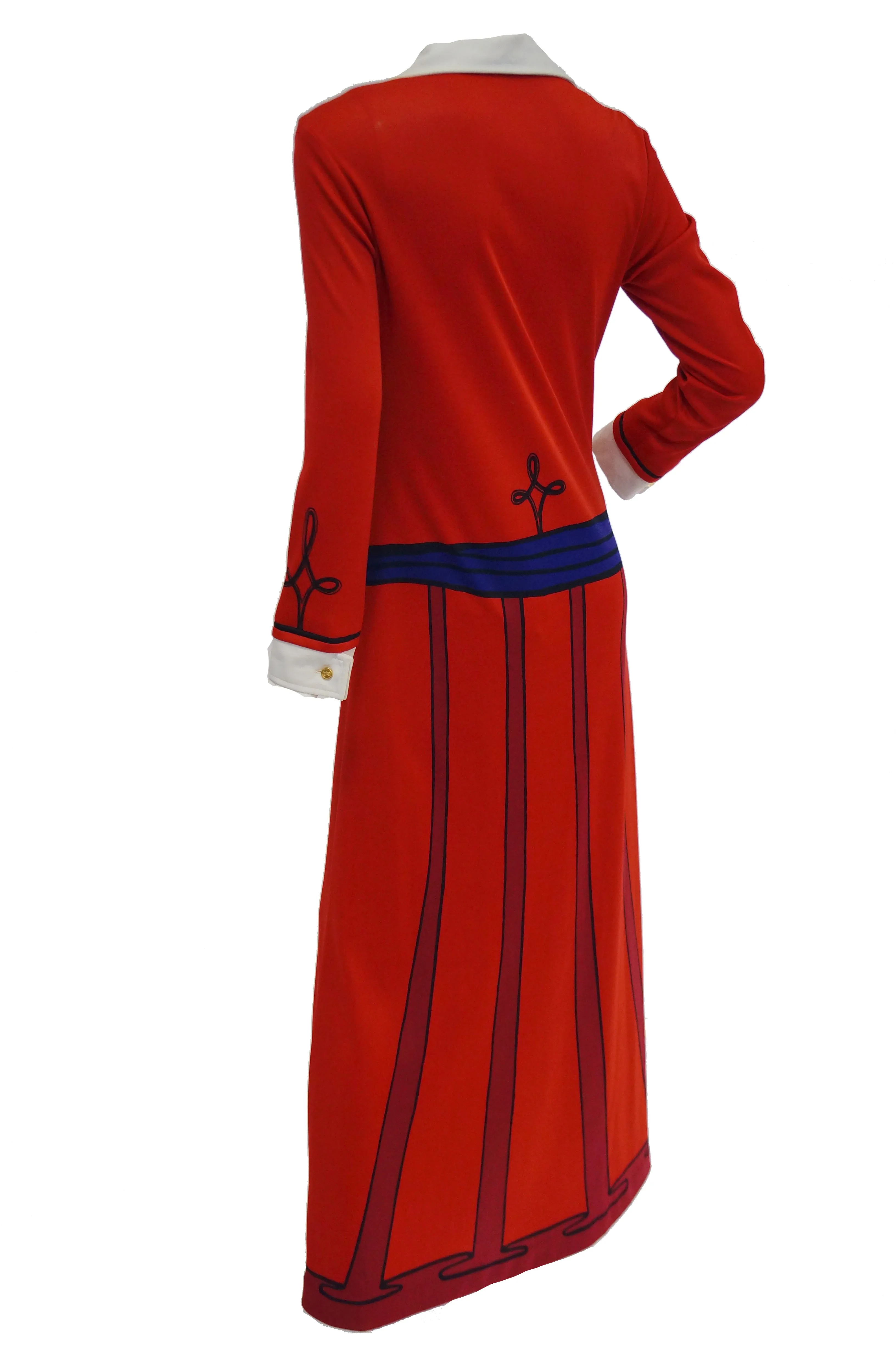 1970s Roberta di Camerino Red Trompe L'oeil Ensemble Maxi Dress