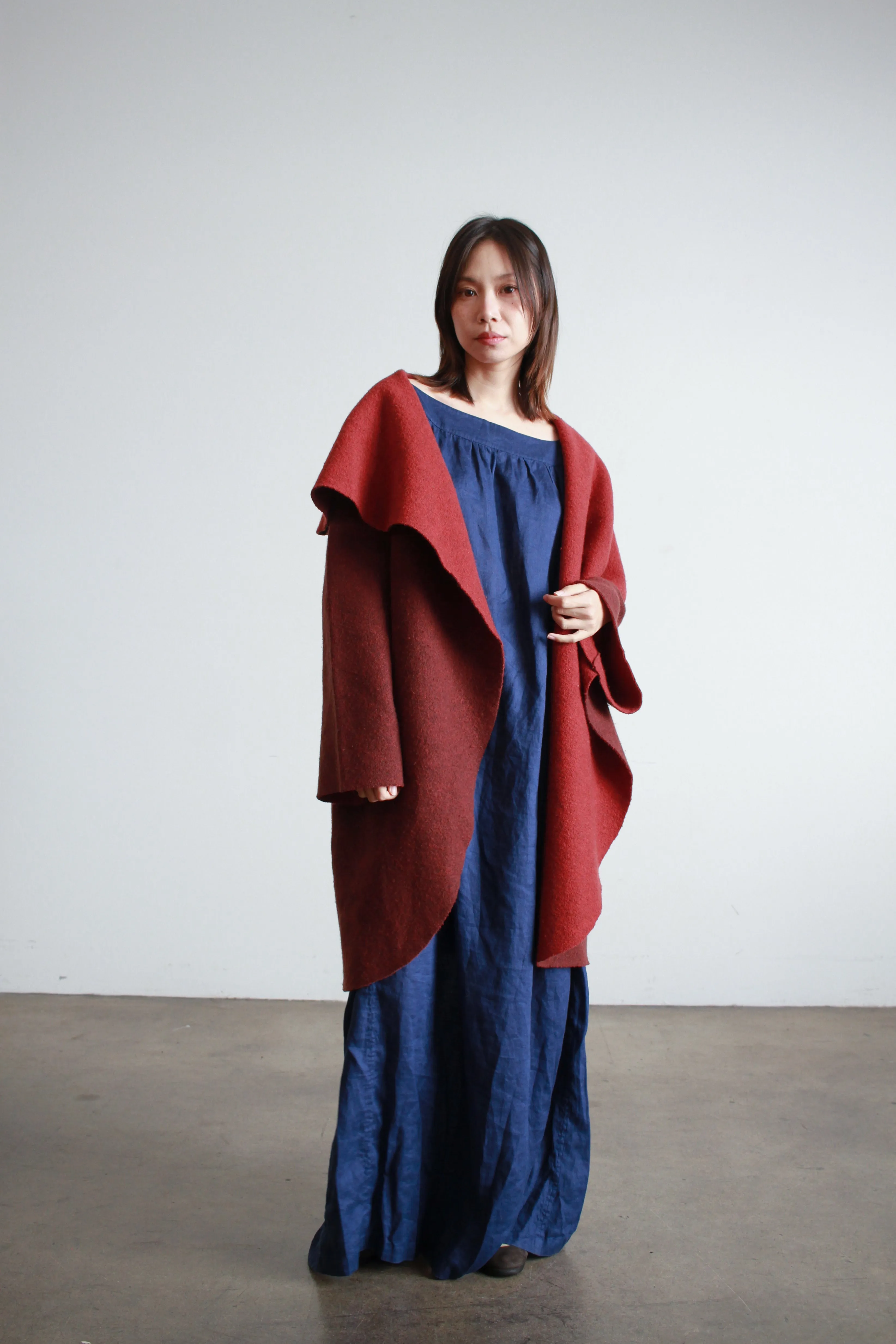 1990s Berry Wool Draped Coat