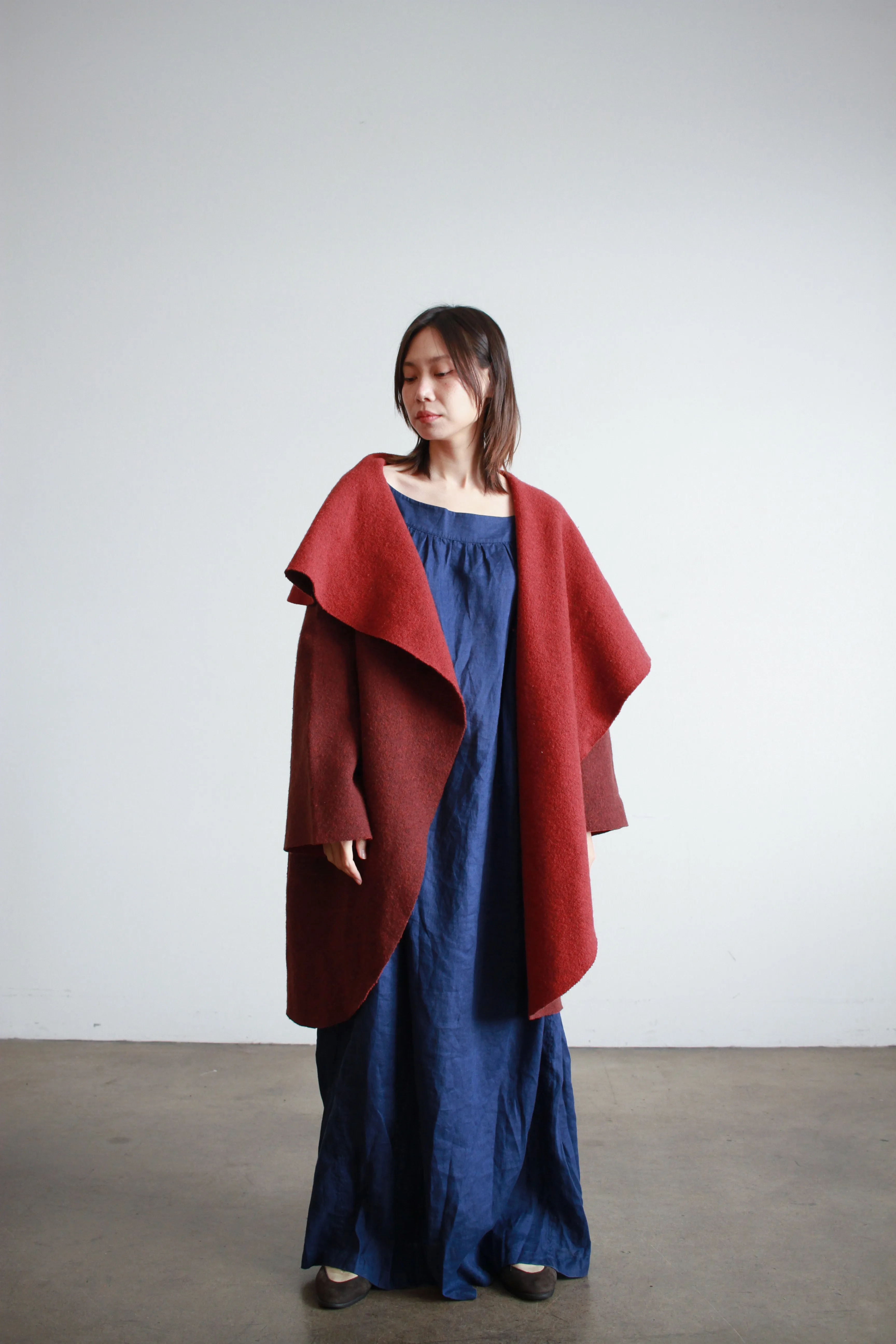 1990s Berry Wool Draped Coat