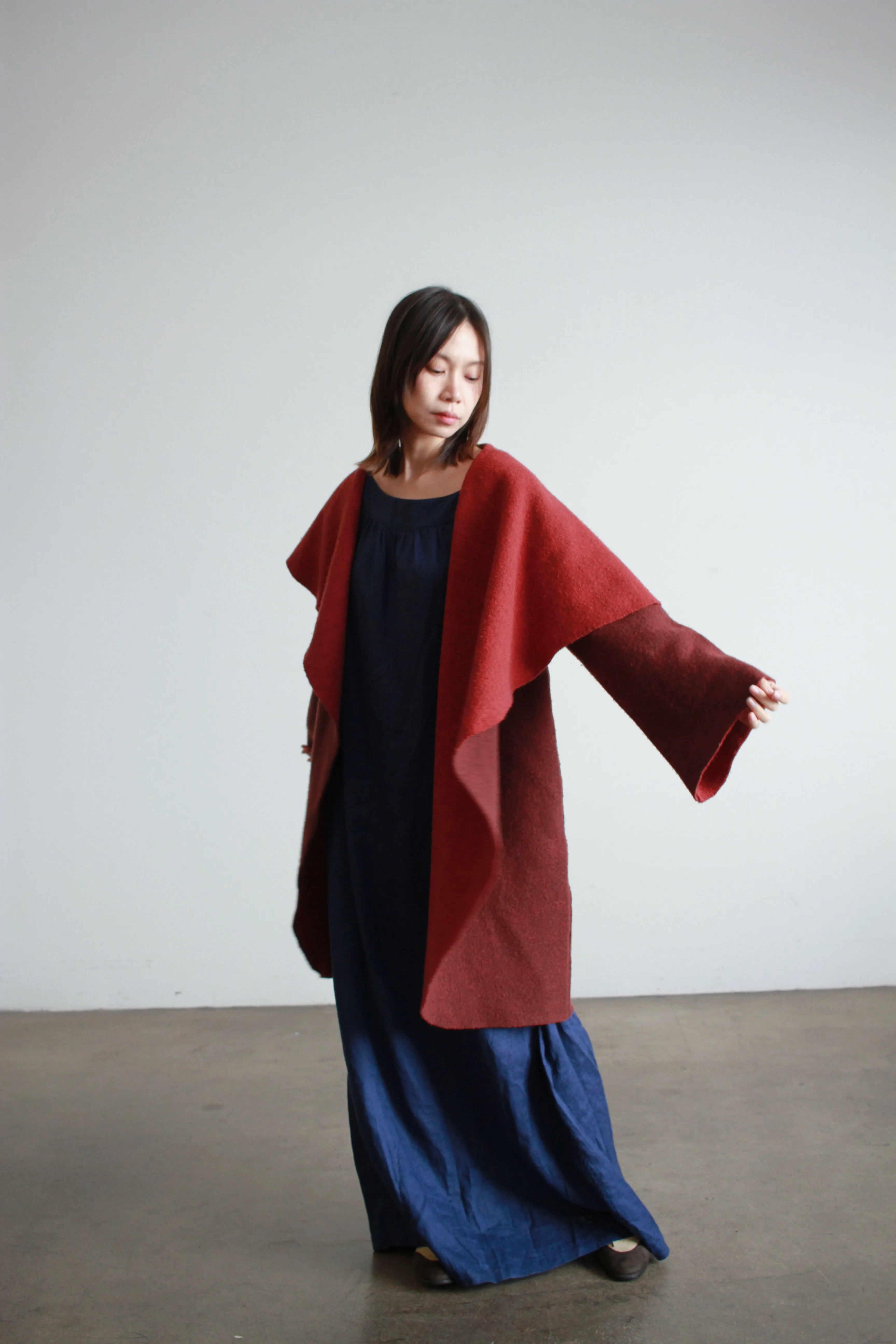 1990s Berry Wool Draped Coat