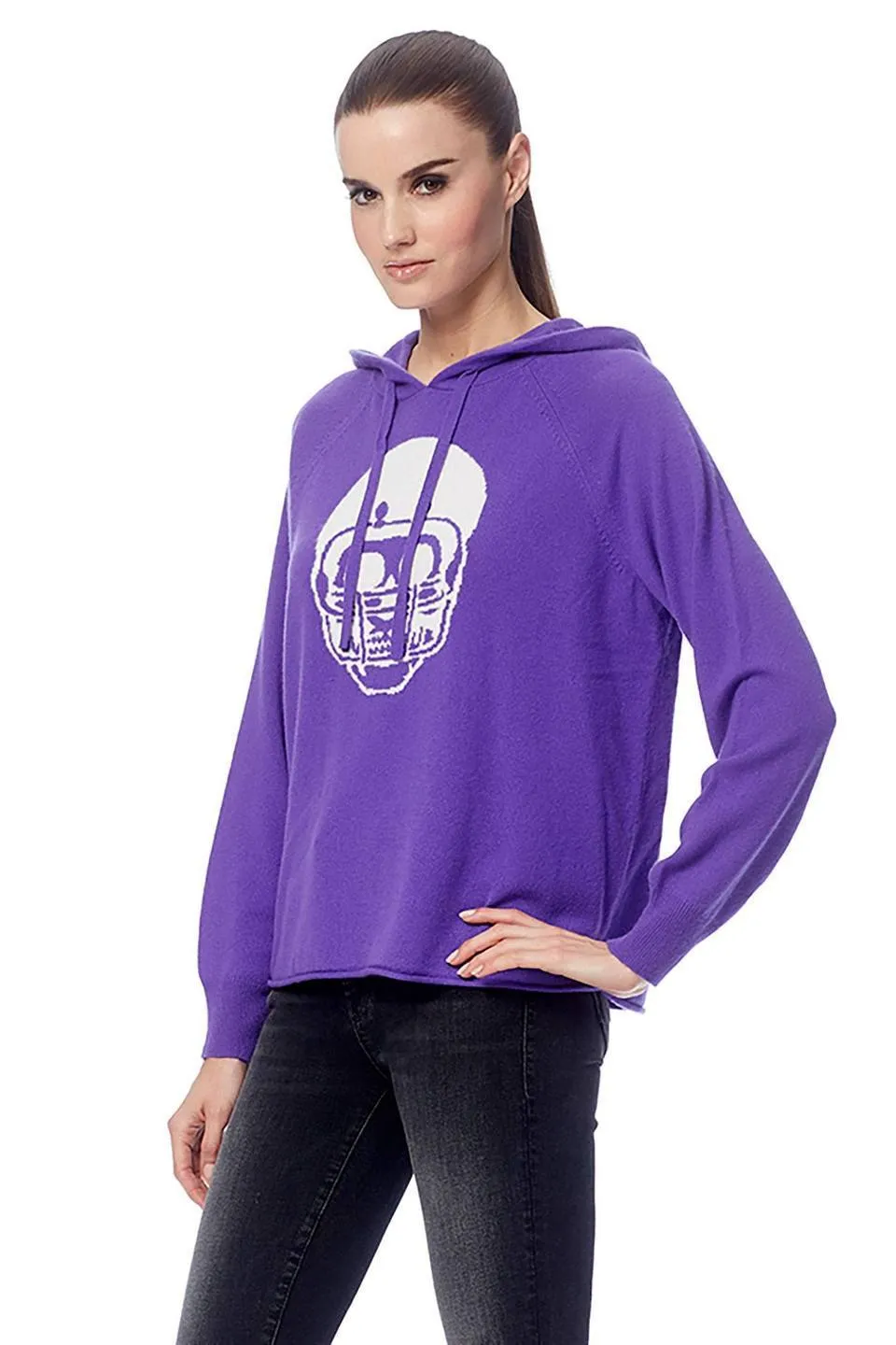 360 Cashmere - Collegiate Skull Hoodie in Purple/Chalk