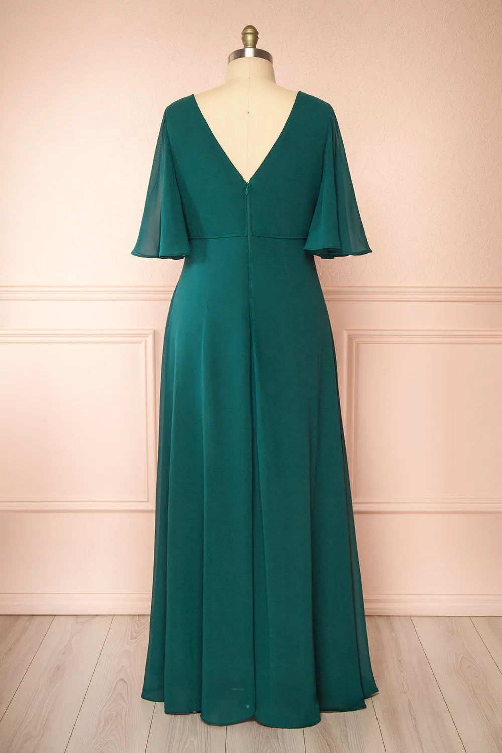 Adelphia Green | V-Neck Chiffon Maxi Dress