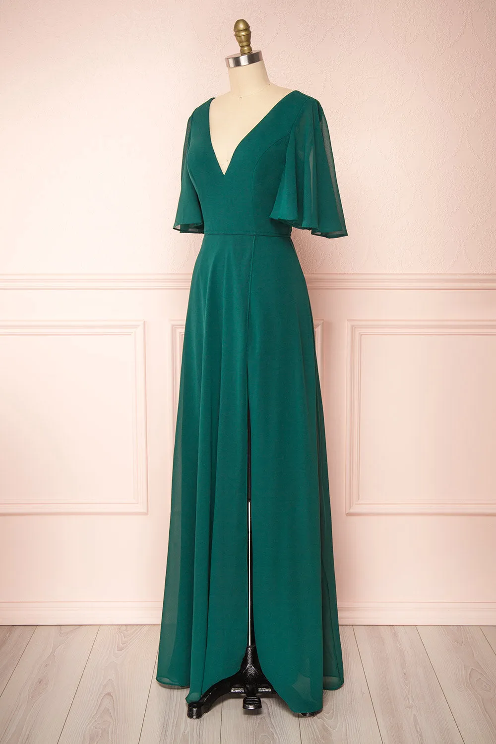 Adelphia Green | V-Neck Chiffon Maxi Dress