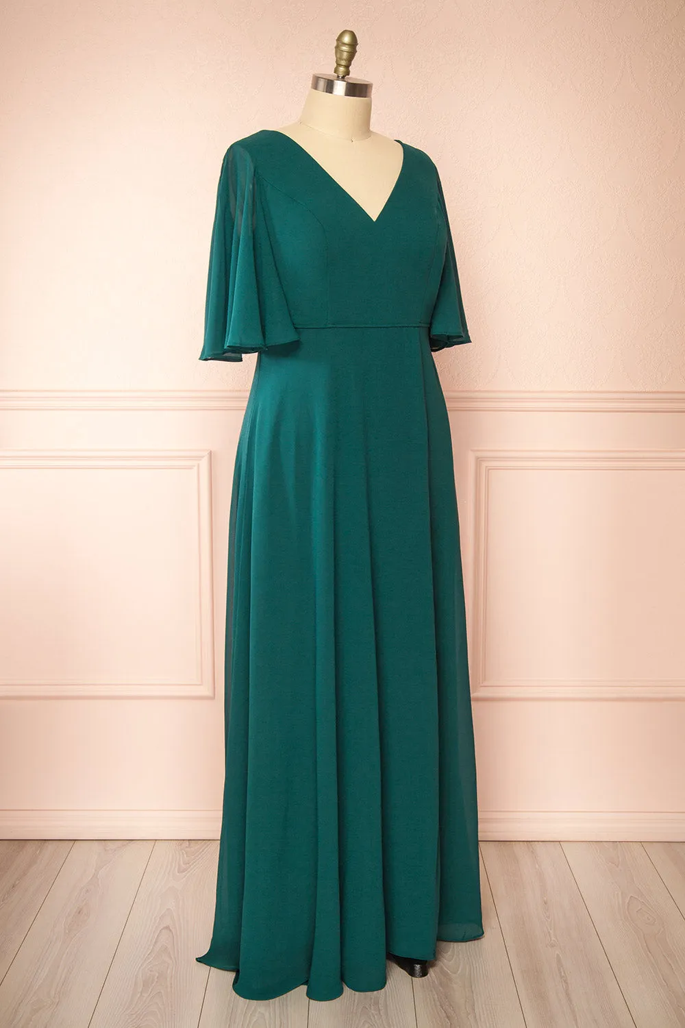 Adelphia Green | V-Neck Chiffon Maxi Dress