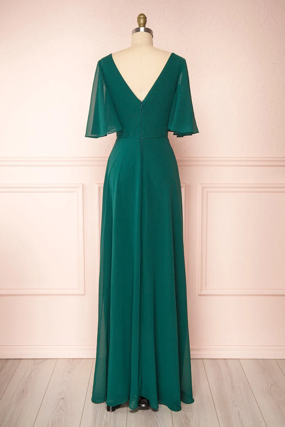 Adelphia Green | V-Neck Chiffon Maxi Dress