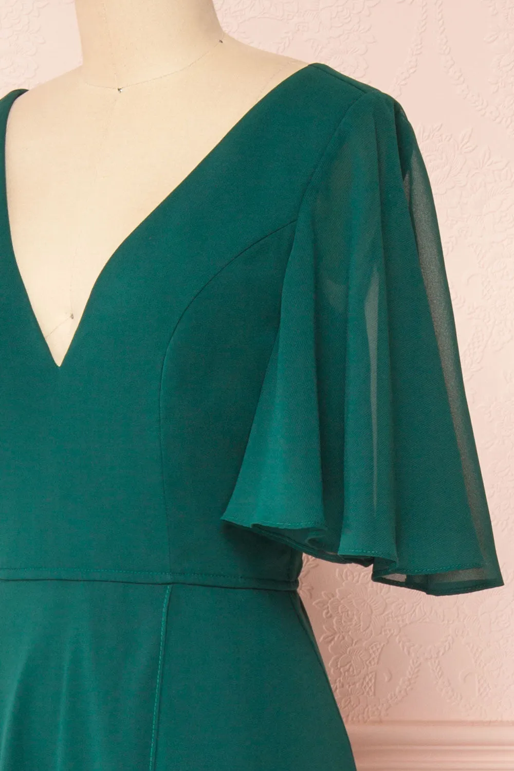 Adelphia Green | V-Neck Chiffon Maxi Dress