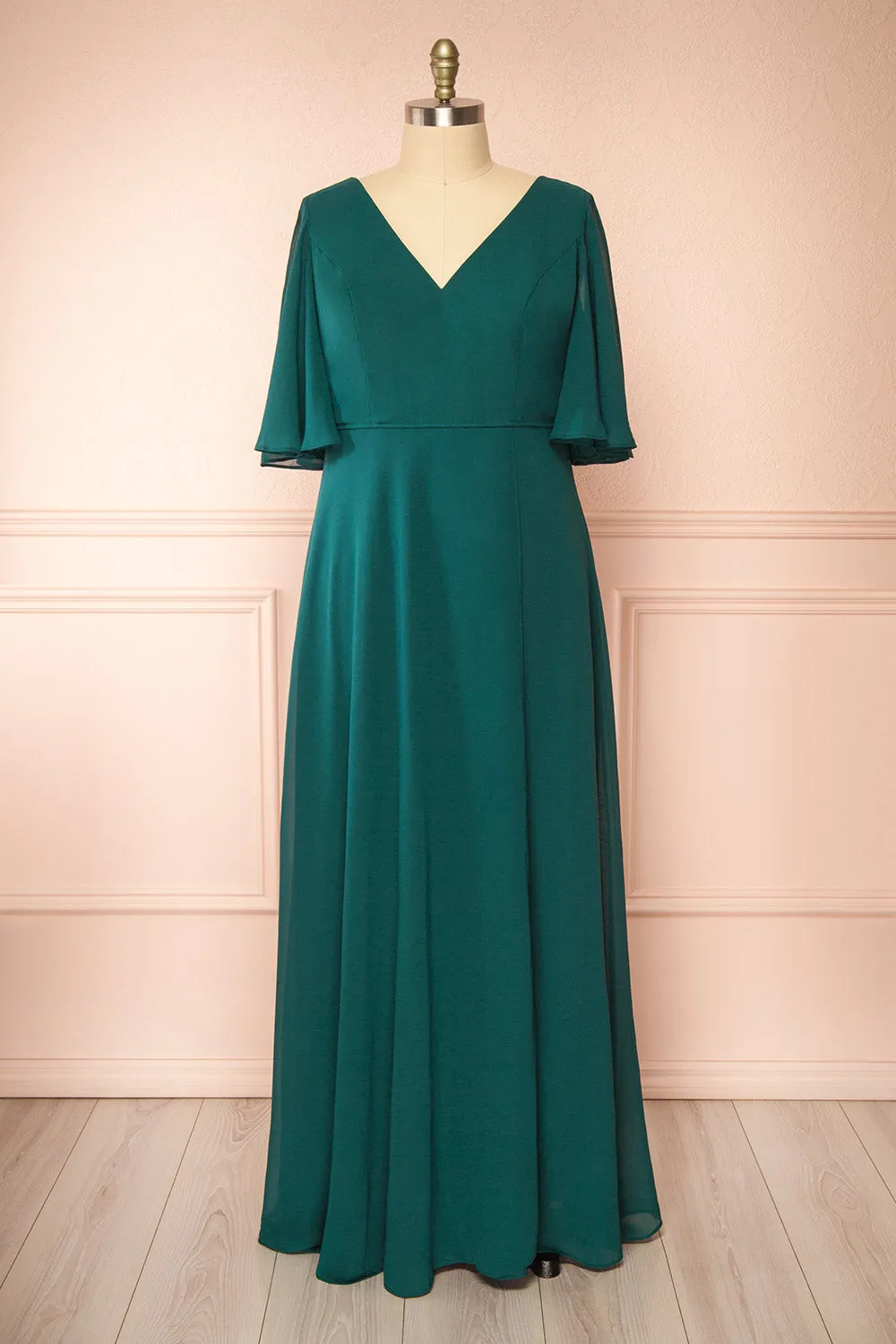 Adelphia Green | V-Neck Chiffon Maxi Dress