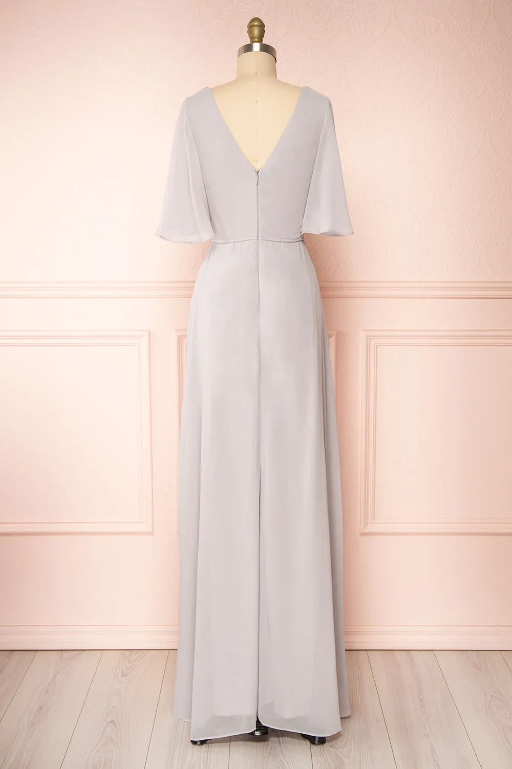 Adelphia Grey | Short Sleeve Chiffon Maxi Dress