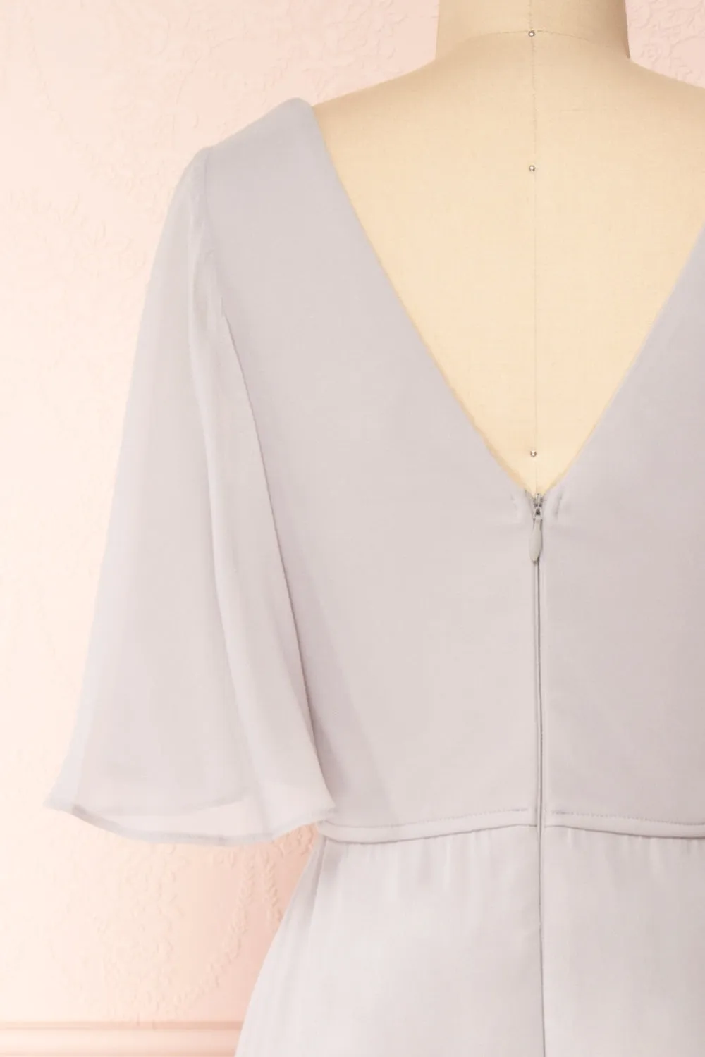 Adelphia Grey | Short Sleeve Chiffon Maxi Dress