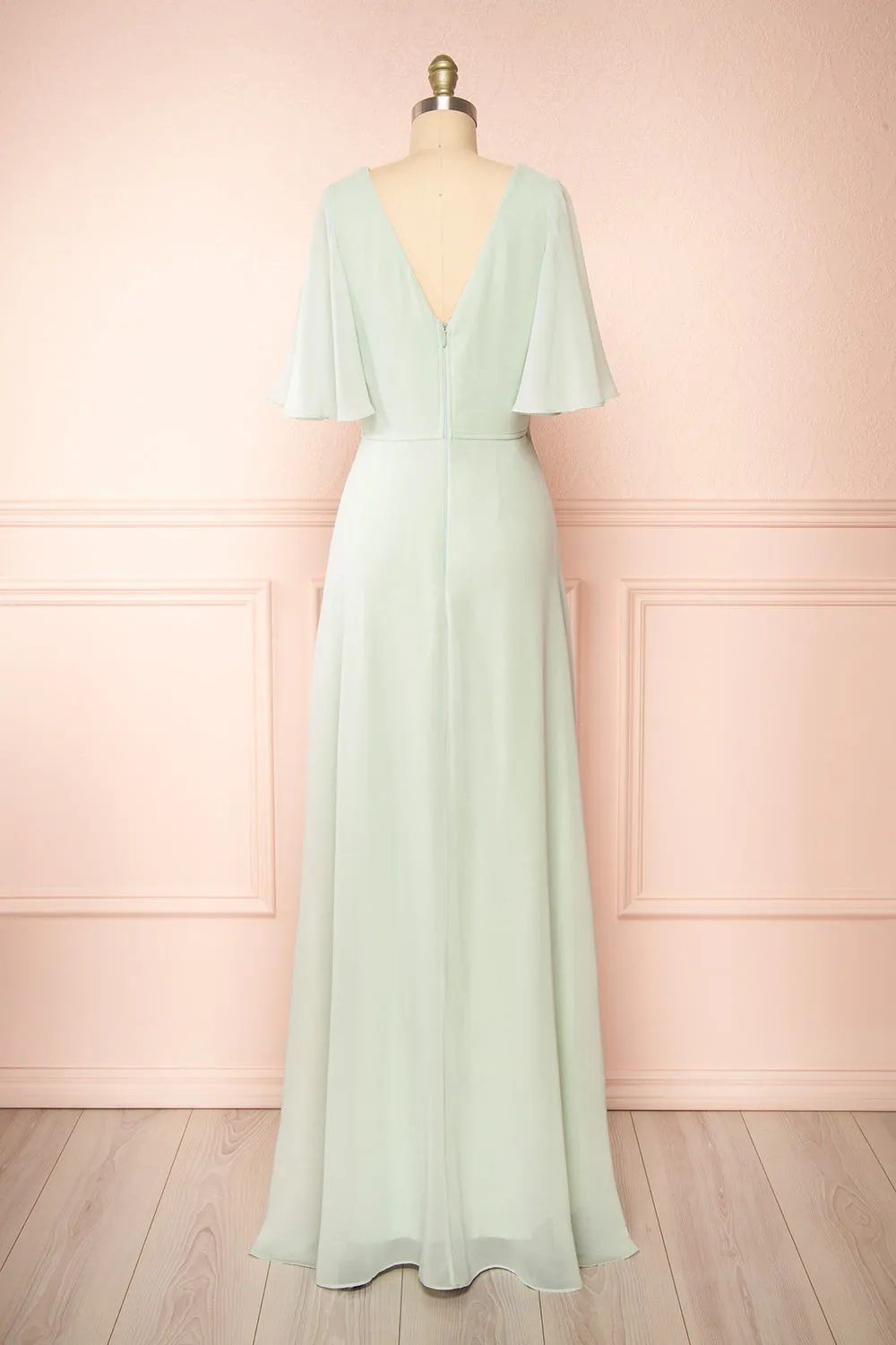 Adelphia Sage | V-Neck Chiffon Maxi Dress