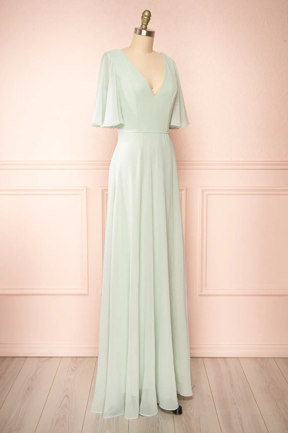 Adelphia Sage | V-Neck Chiffon Maxi Dress