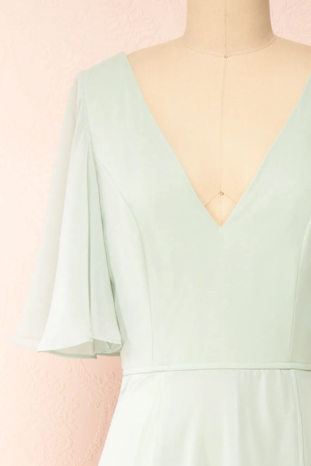 Adelphia Sage | V-Neck Chiffon Maxi Dress