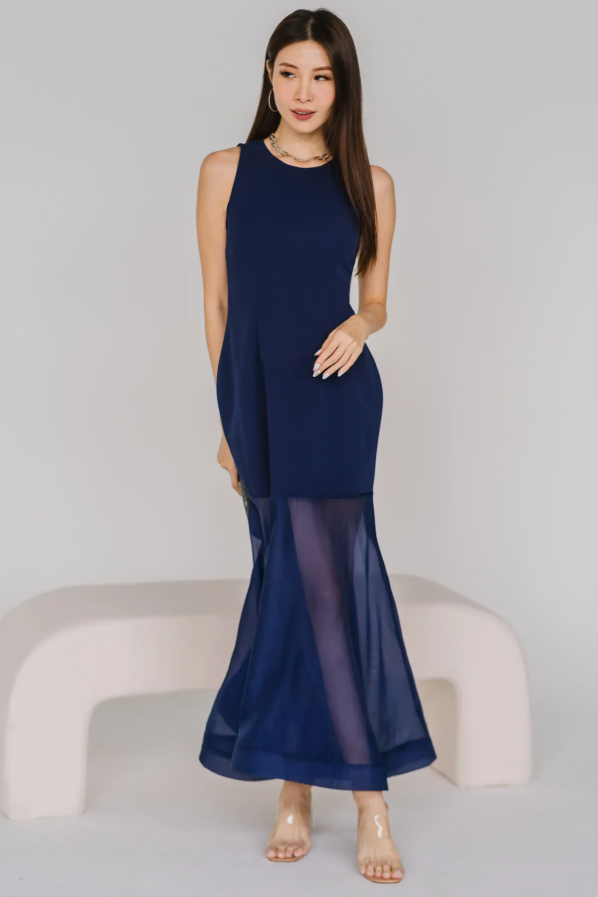 Adrienne Mesh Maxi Dress (Navy)