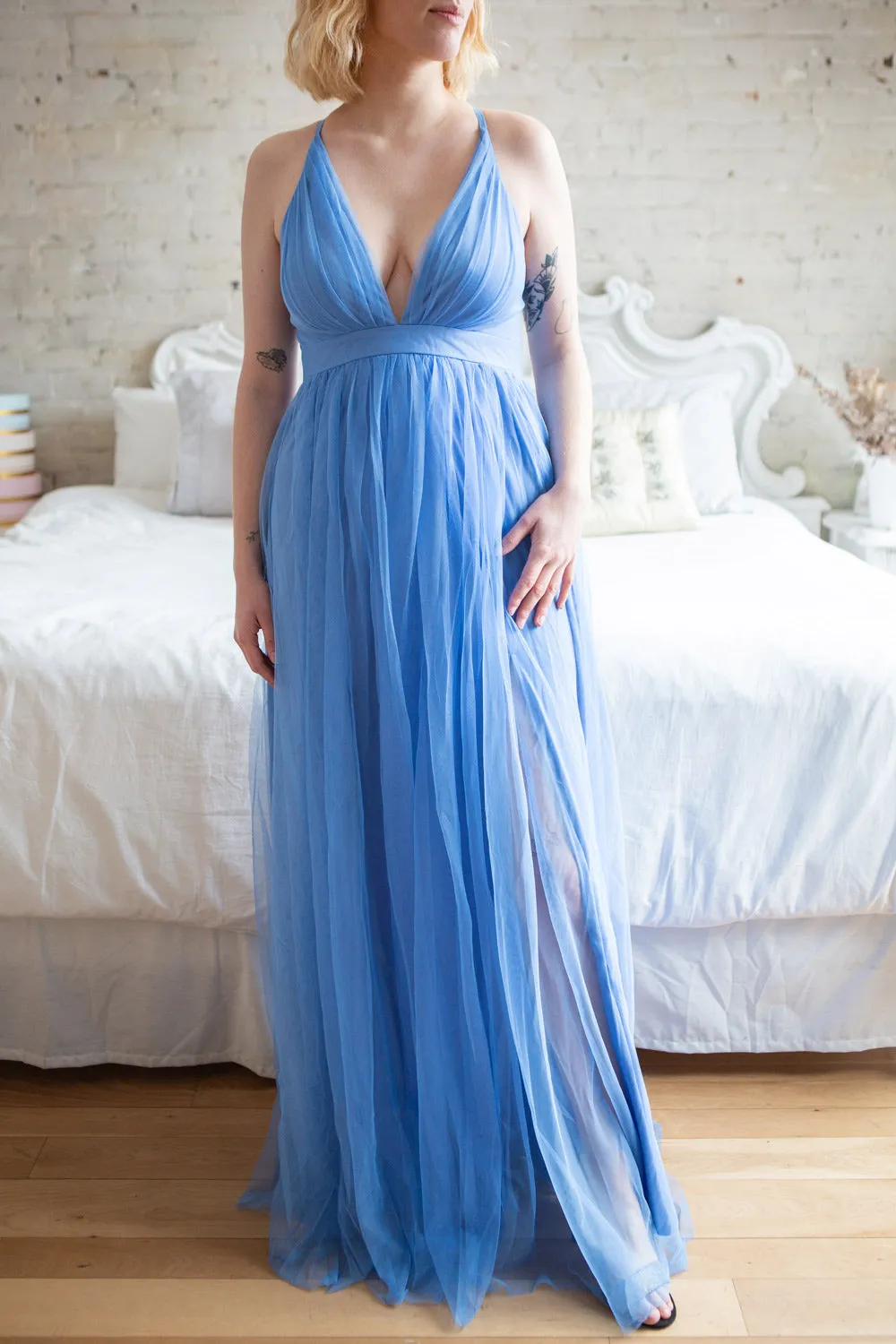 Aliki Blue | Mesh Maxi Dress