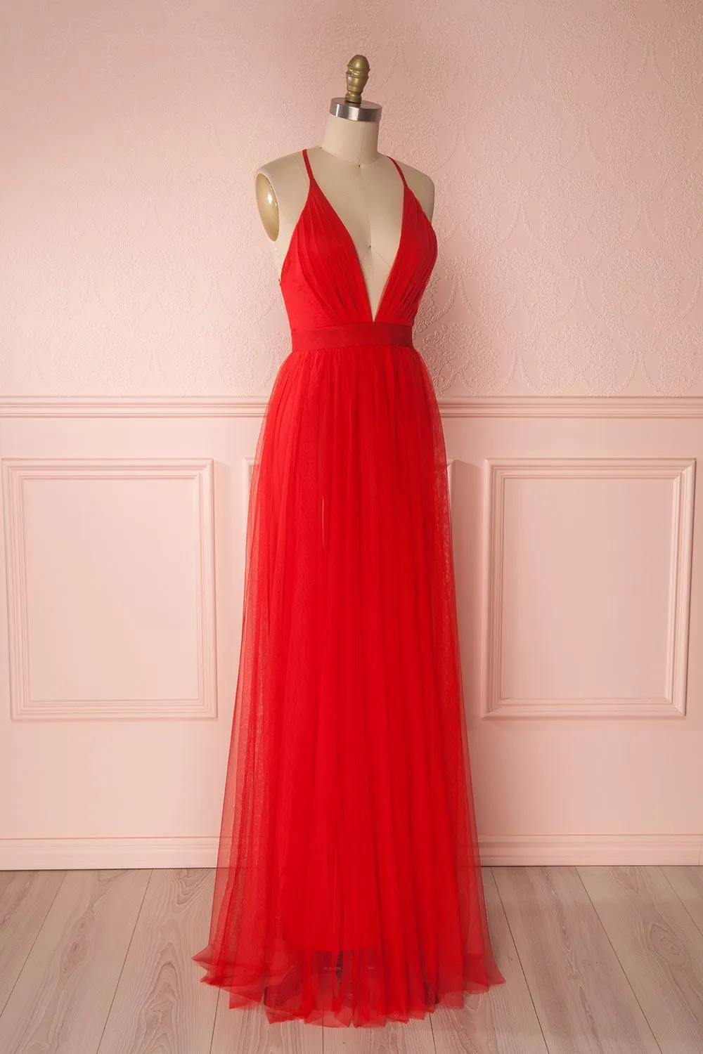 Aliki Red | Mesh Maxi Dress