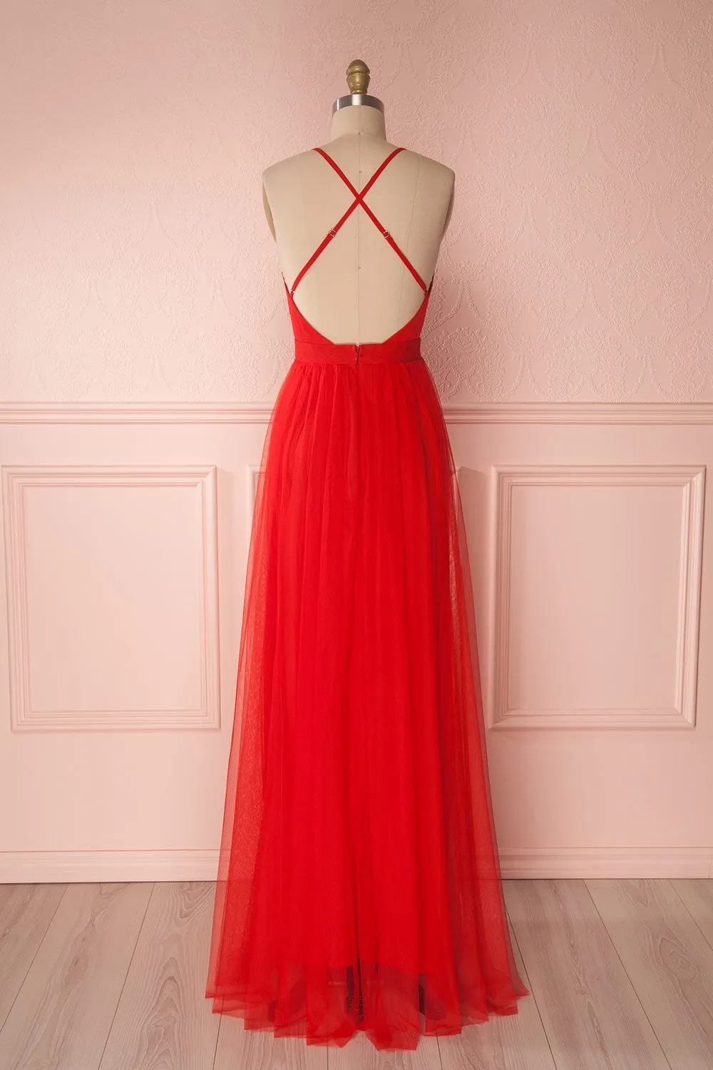 Aliki Red | Mesh Maxi Dress