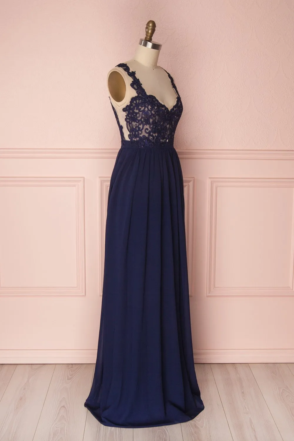 Alitta Navy | Backless Chiffon Maxi Dress