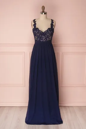 Alitta Navy | Backless Chiffon Maxi Dress