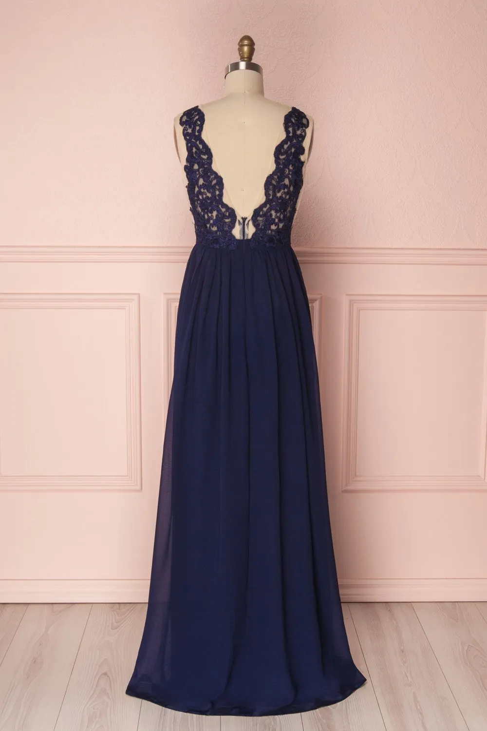 Alitta Navy | Backless Chiffon Maxi Dress