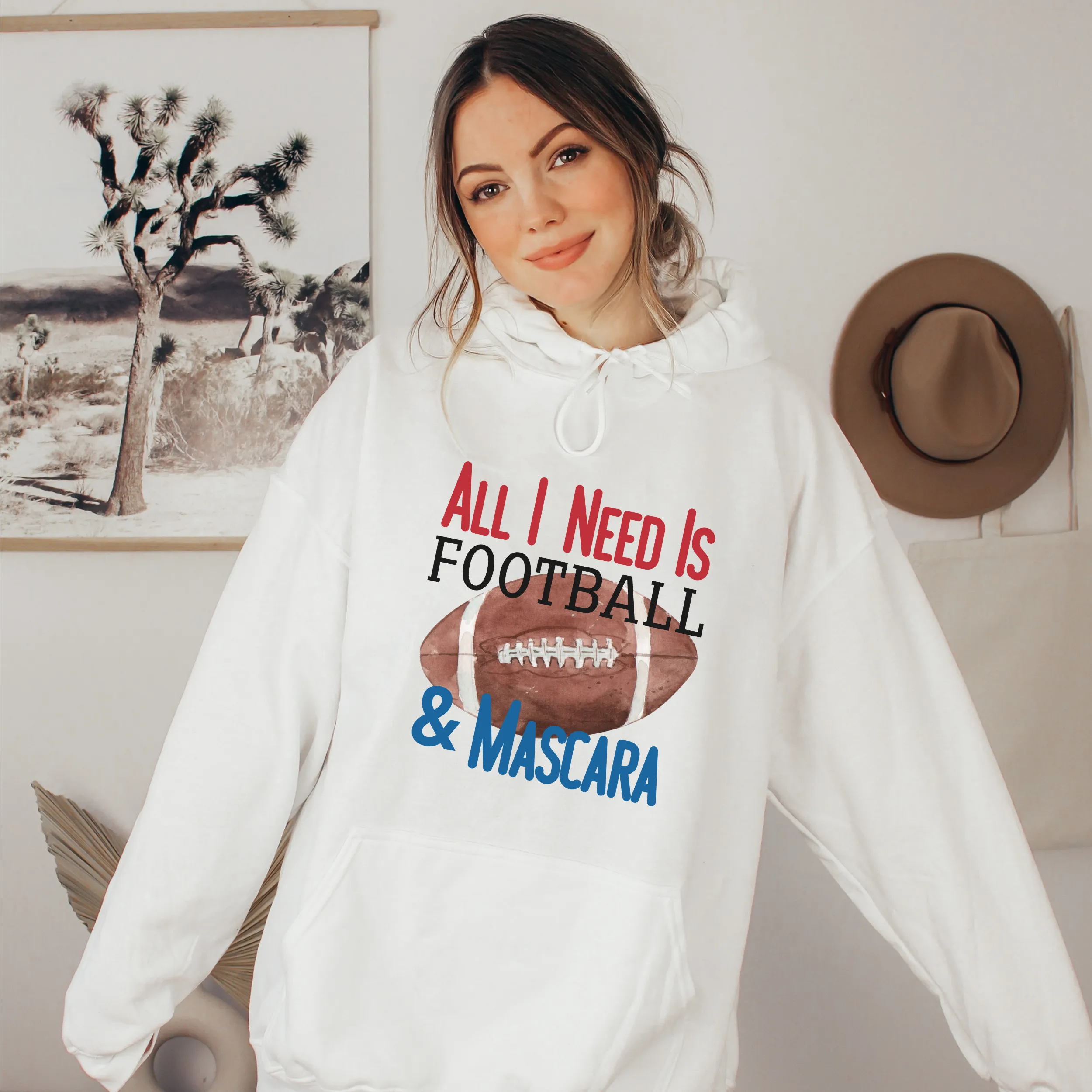 All I Need Is Football and Mascara Crewneck Sweatshirt or Hoodie Sweatshirt Team Colors Unisex Sized