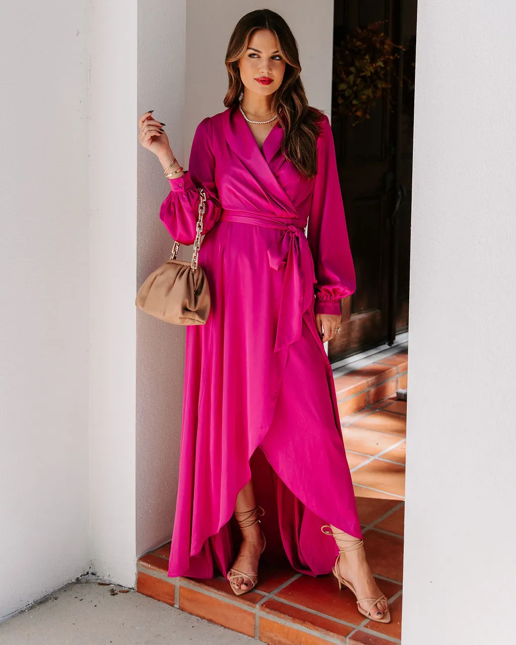 Always Memorable Satin Maxi Dress - Magenta - FINAL SALE