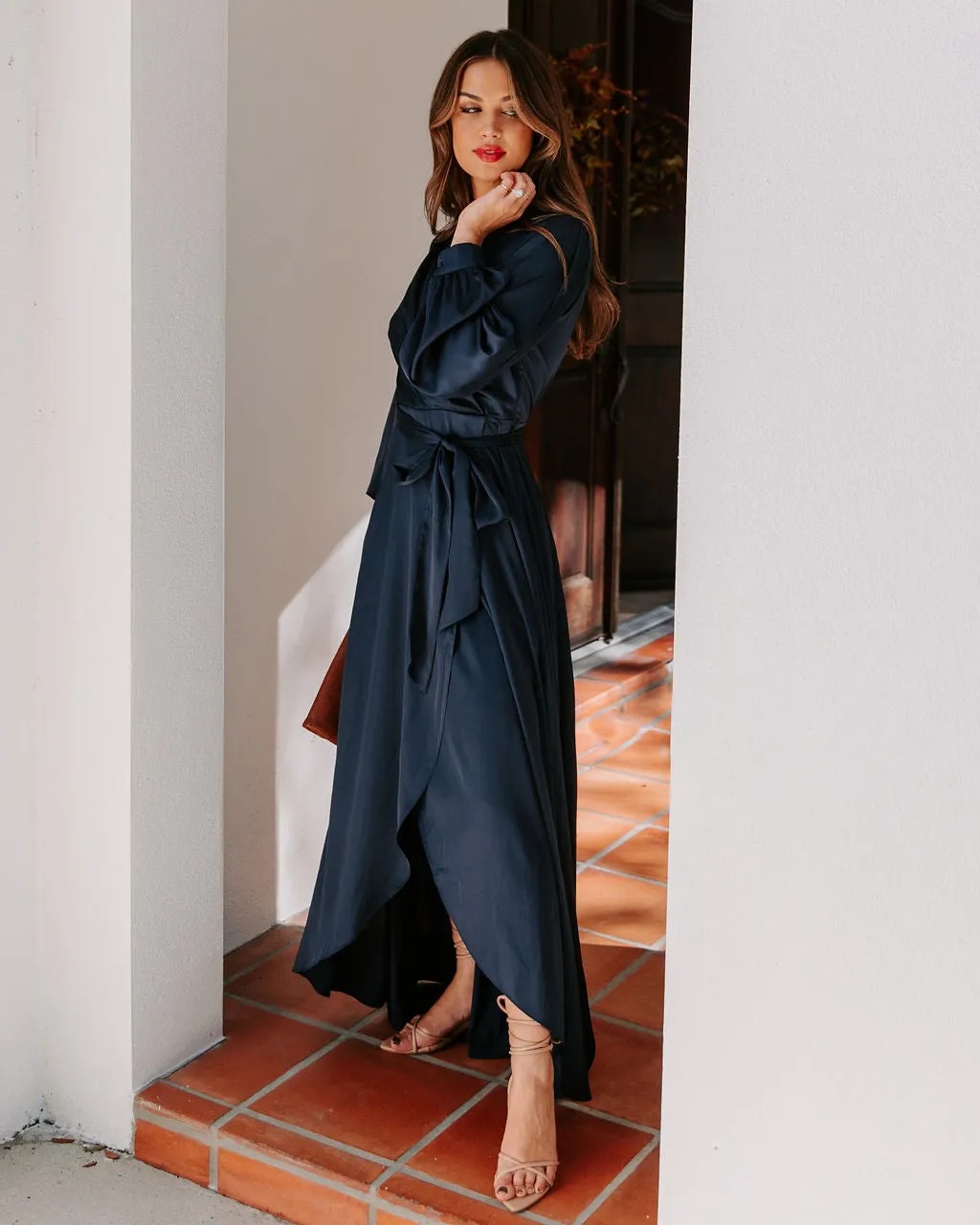 Always Memorable Satin Maxi Dress - Navy