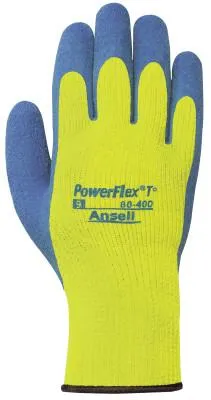 Ansell PowerFlex T Hi Viz Yellow Gloves, 10, Blue/Bright Yellow, 80-400-10