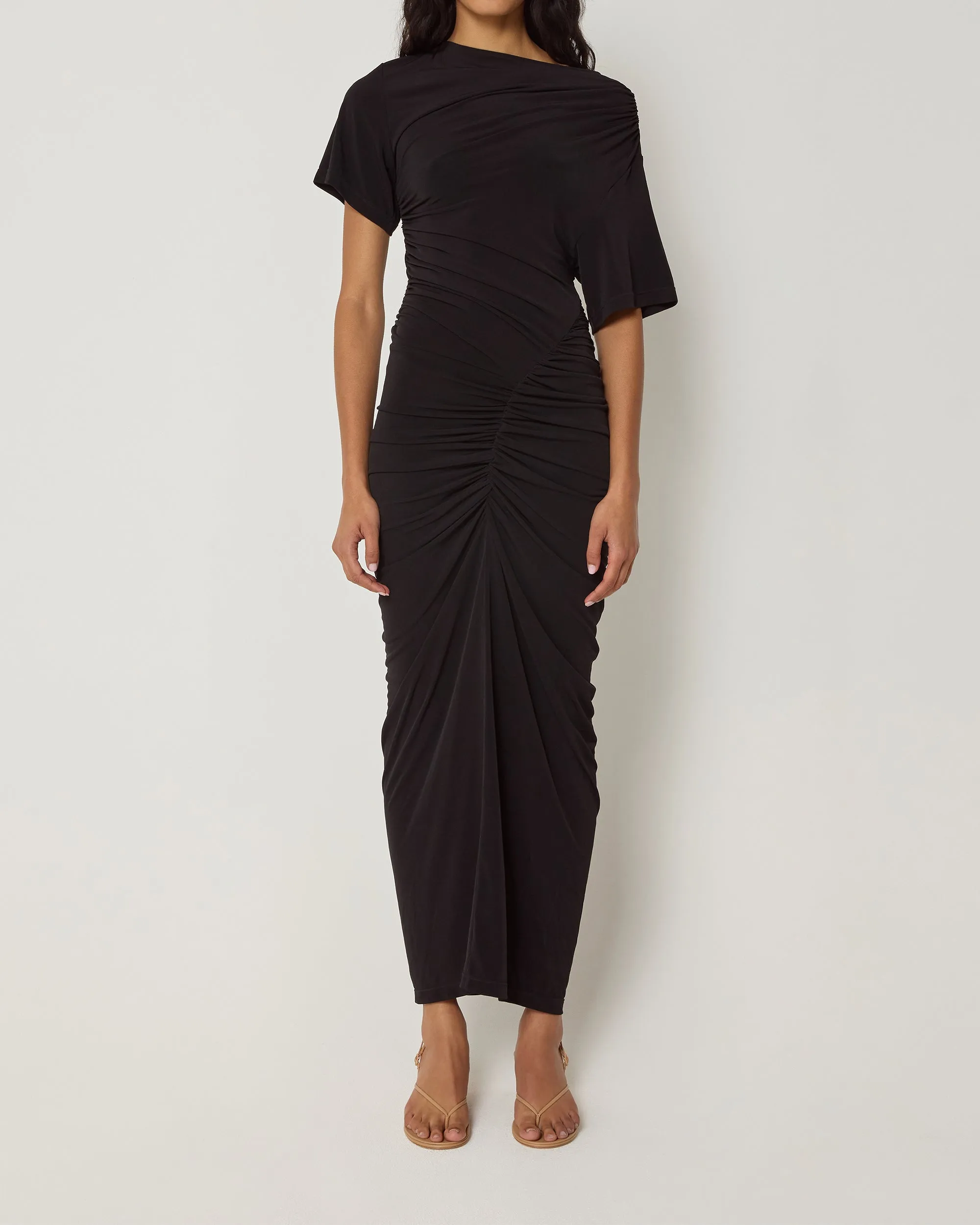 Asymmetrical Ruched Dress | Black