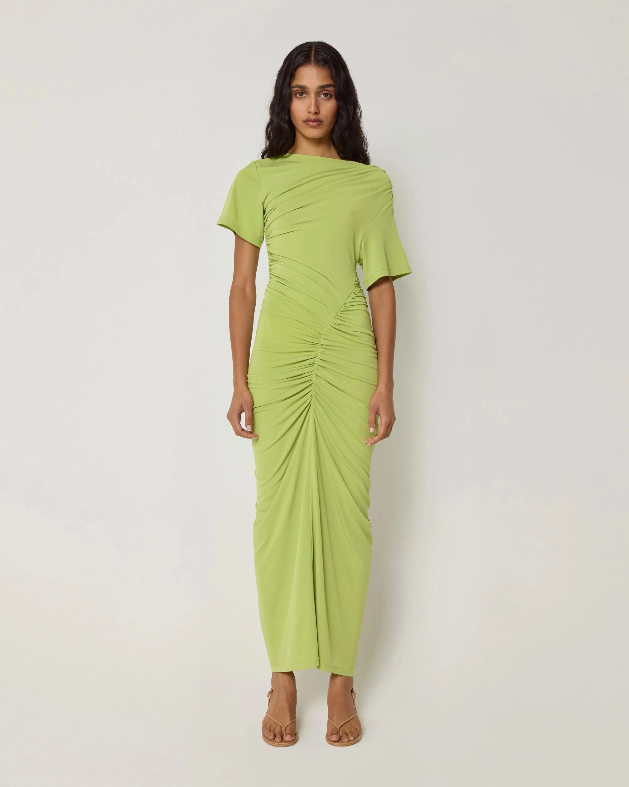 Asymmetrical Ruched Dress | Dark Citron