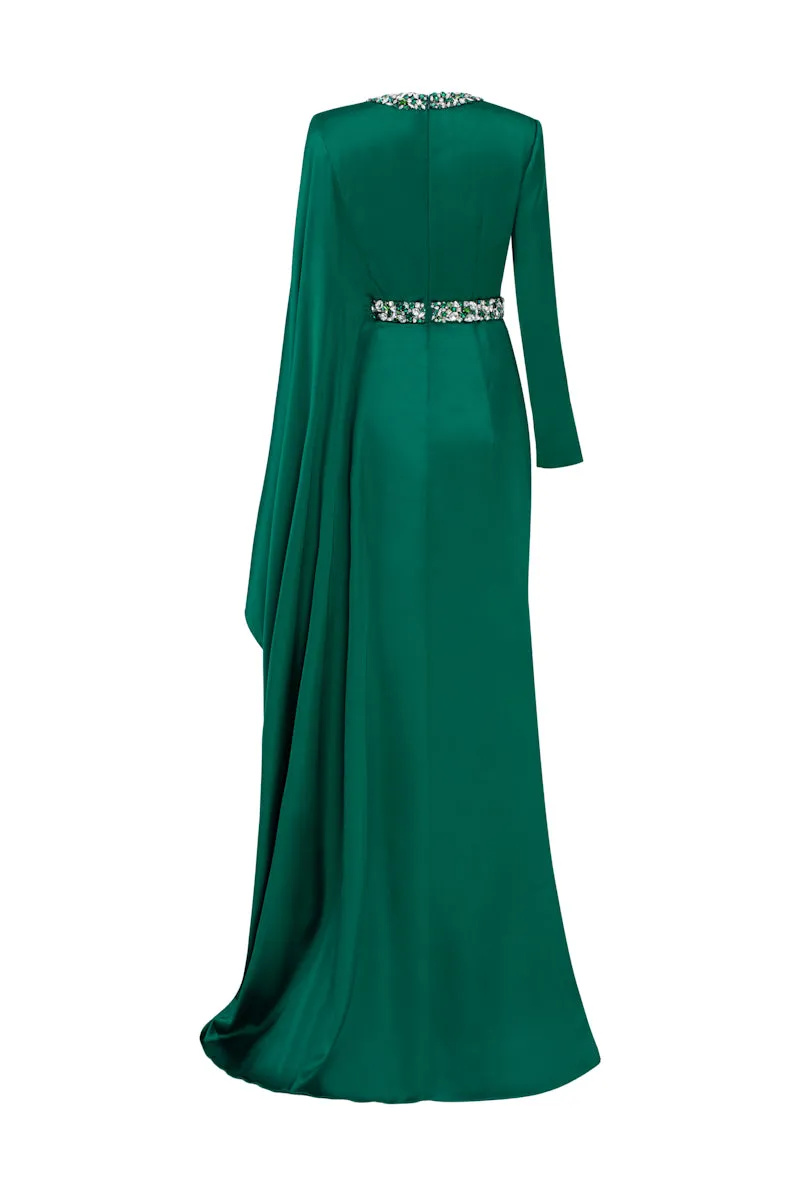 AURELIA SILK SATIN FLARED MAXI DRESS