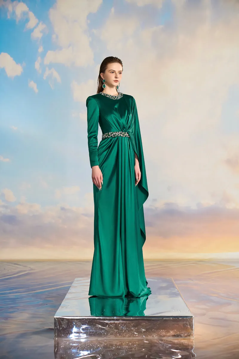 AURELIA SILK SATIN FLARED MAXI DRESS