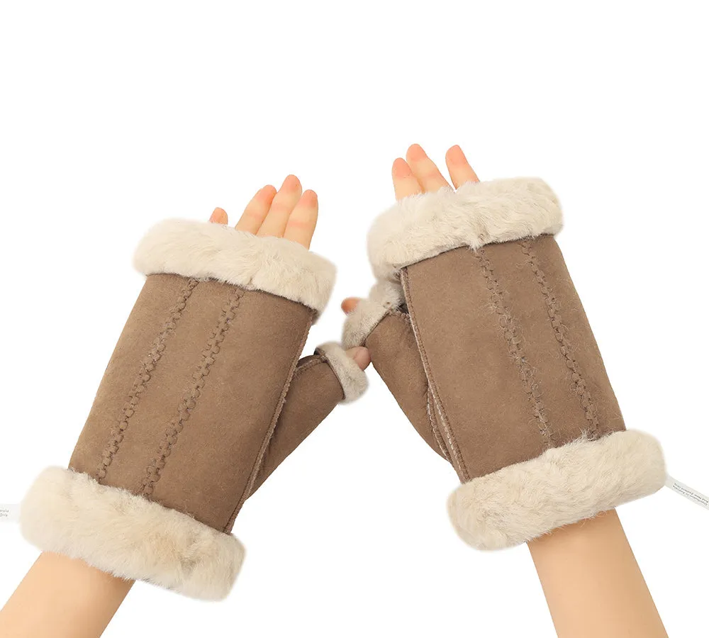 AUSTRALIAN SHEPHERD® Fluffy Fingerless Sheepskin Wool Mittens