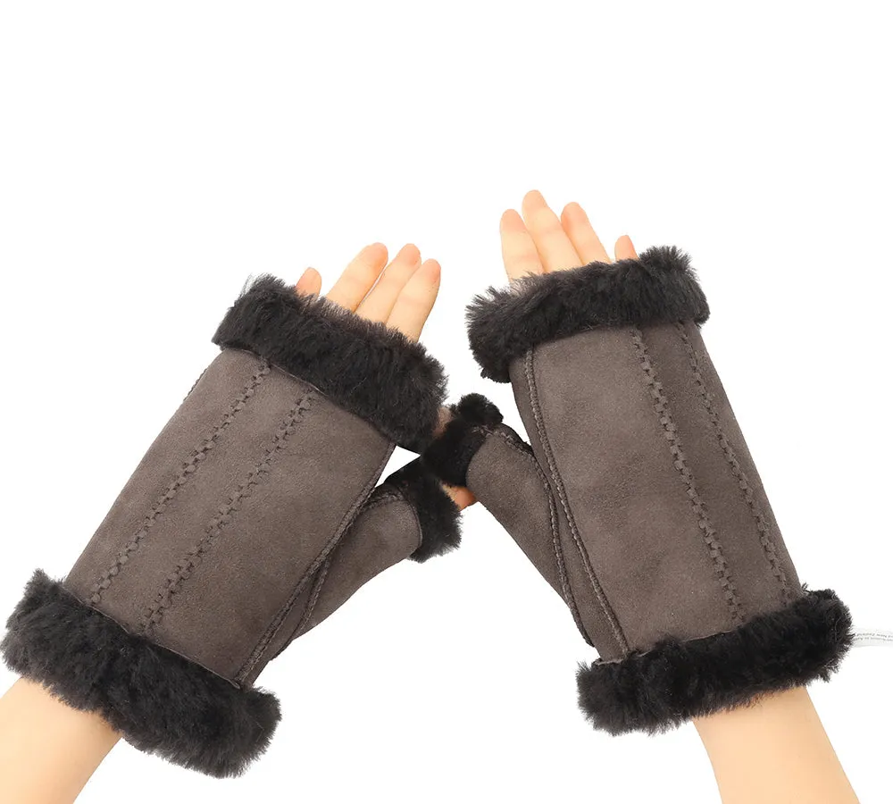 AUSTRALIAN SHEPHERD® Fluffy Fingerless Sheepskin Wool Mittens