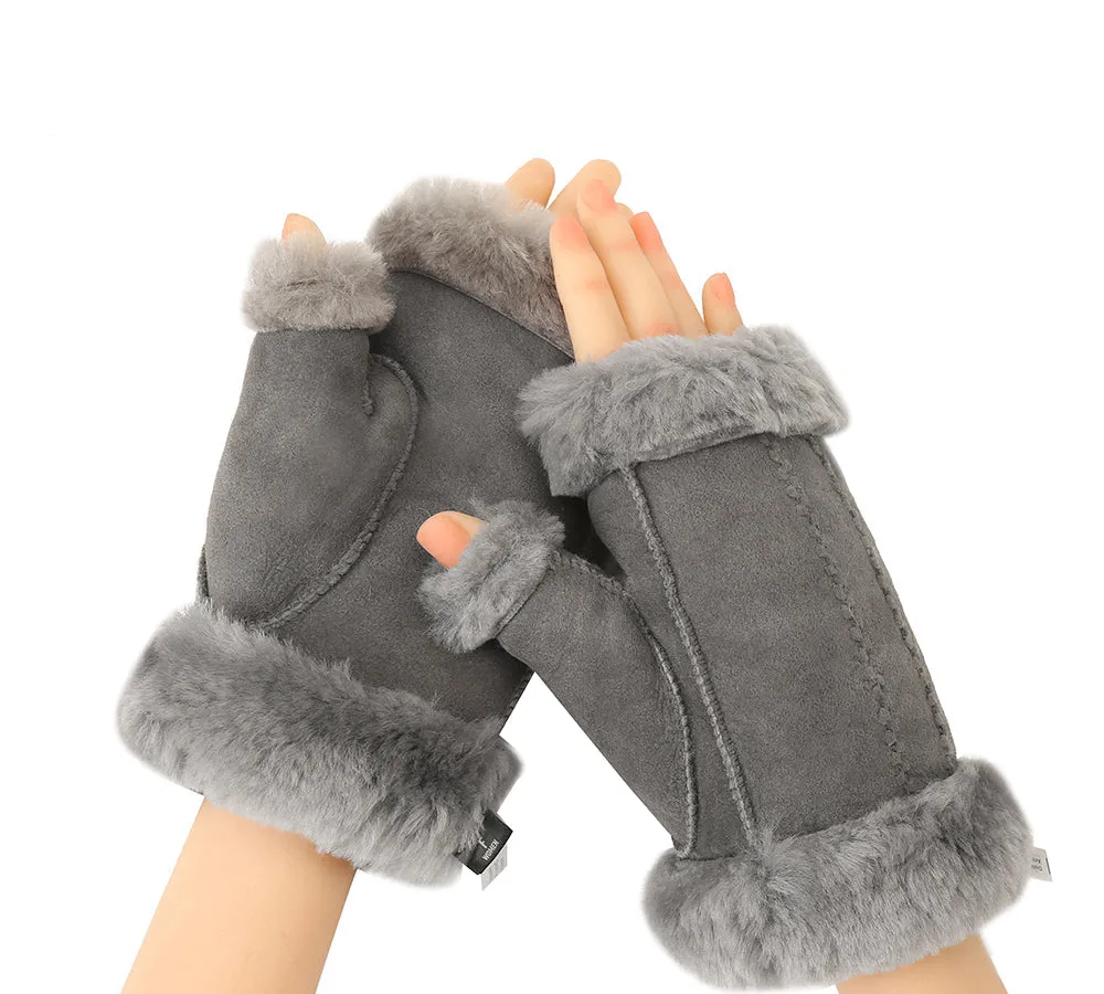 AUSTRALIAN SHEPHERD® Fluffy Fingerless Sheepskin Wool Mittens