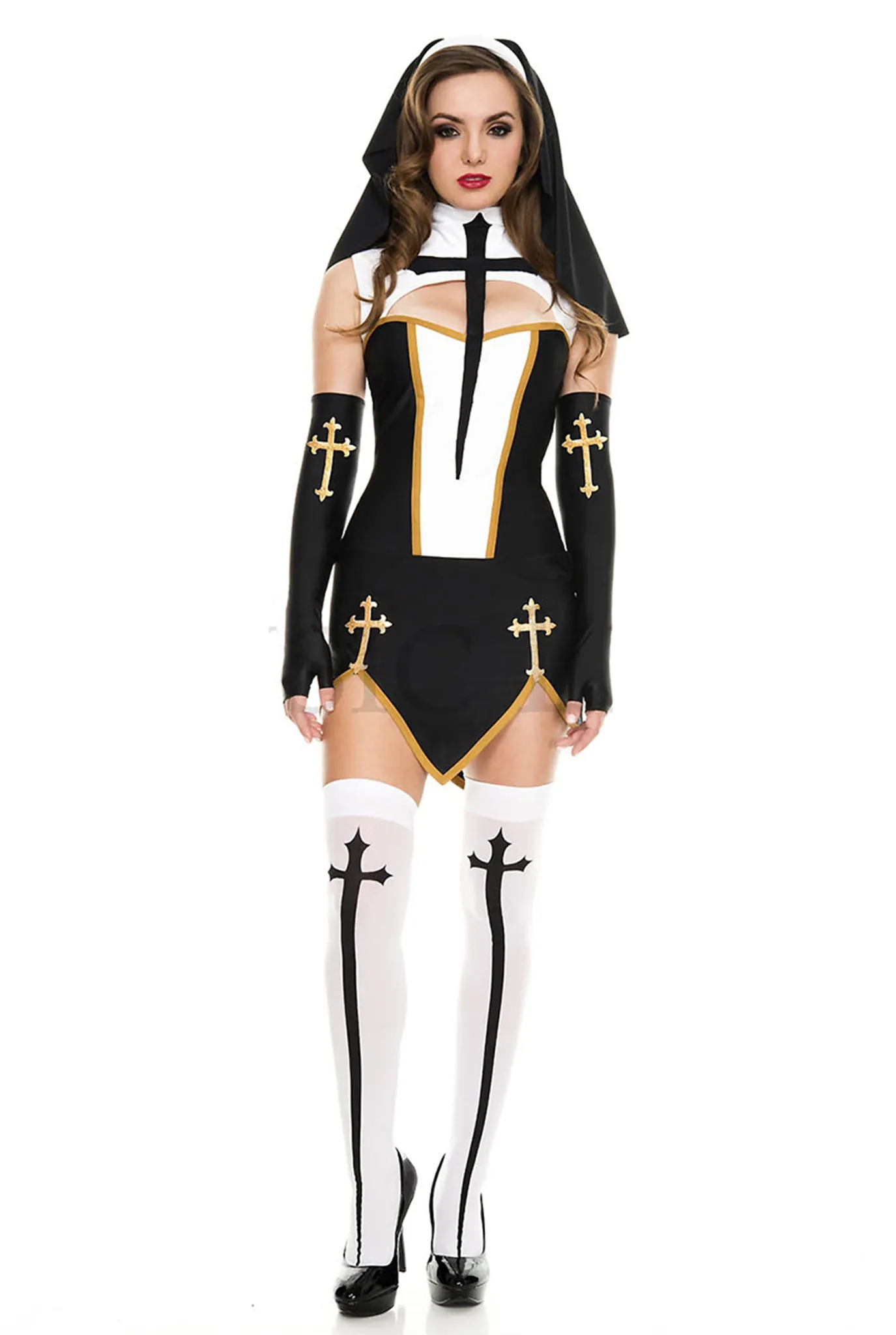 Bad Habit Nun Costume Set – Black Dress, Cross Accents, Habit & Accessories