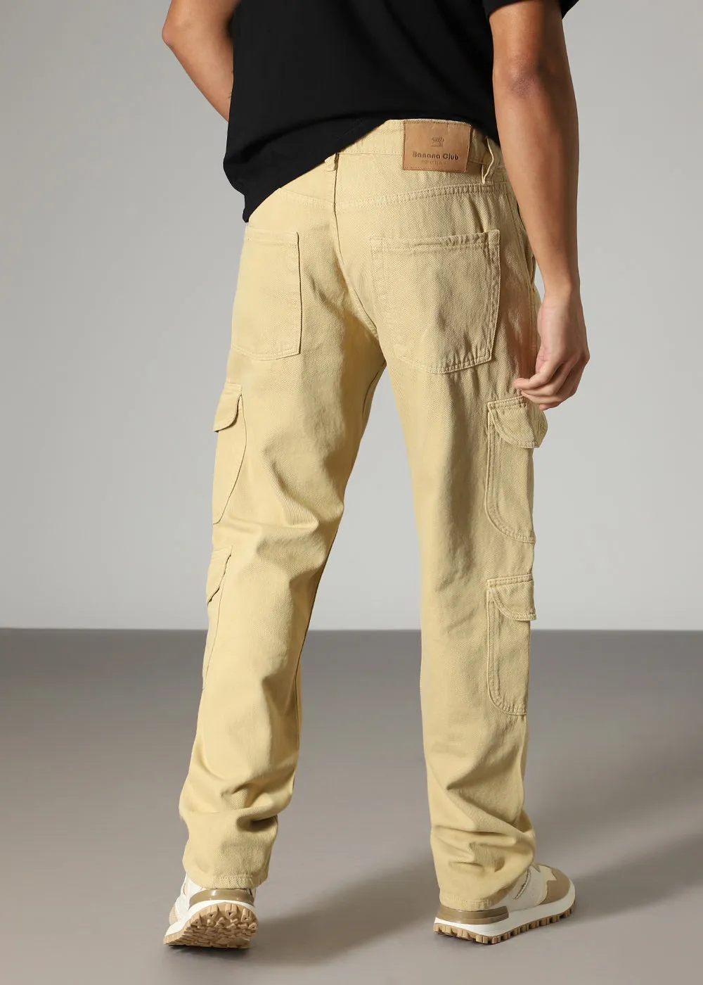 Beige Double Pocket Cargo Denim