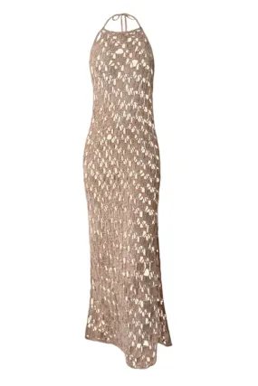 BEIGE KNITTED FISHNET MAXI DRESS