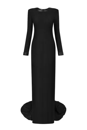 BELLA BLACK ROUND-NECK MAXI DRESS