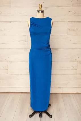 Belleville | Sleeveless Blue Ruched Maxi Dress