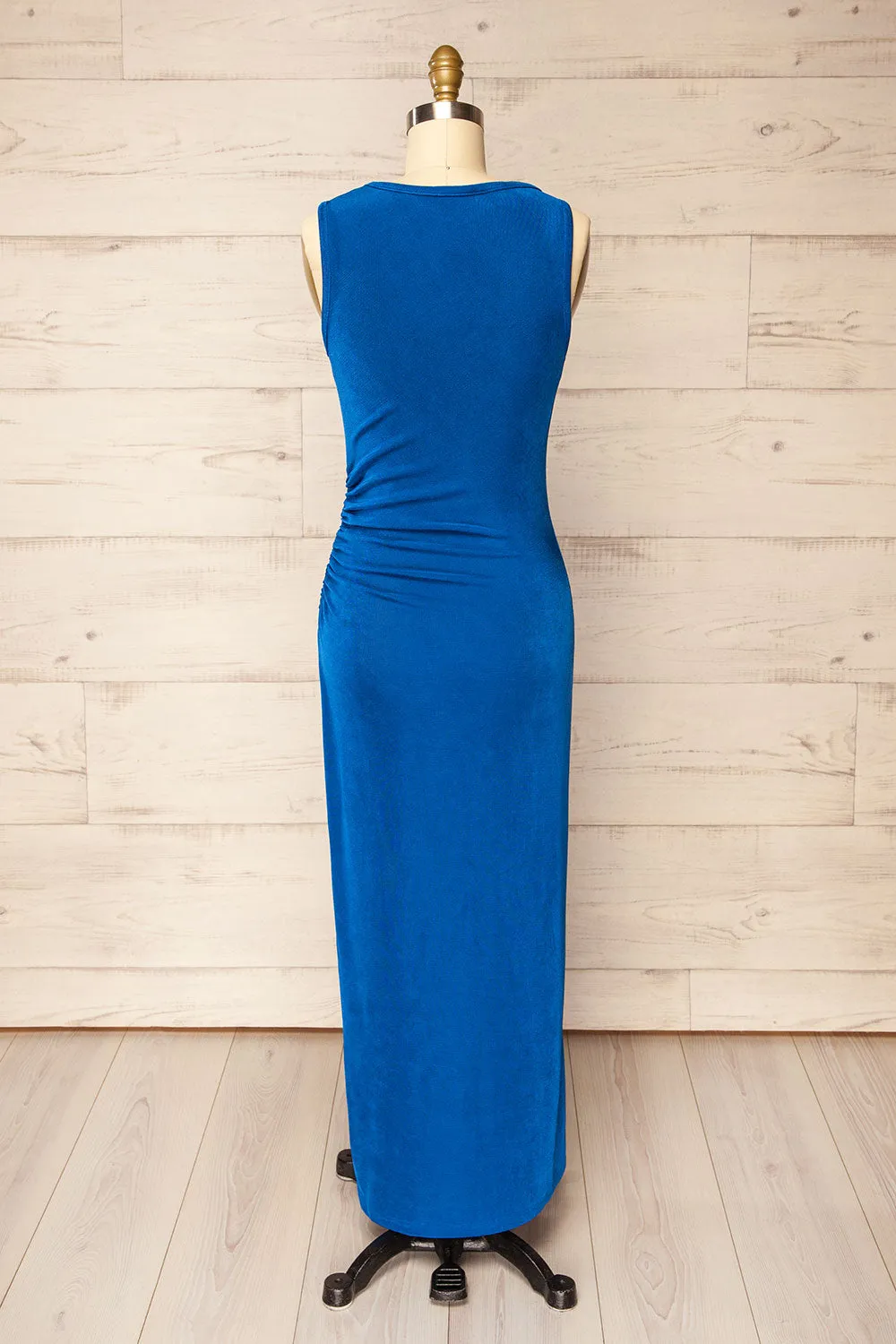 Belleville | Sleeveless Blue Ruched Maxi Dress