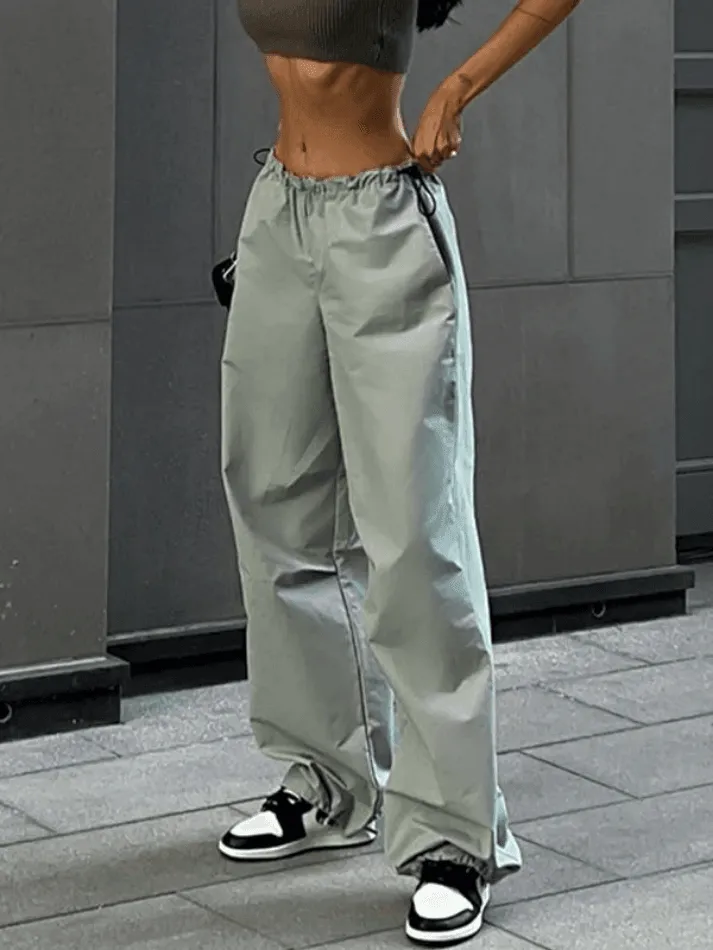 Belted Drawstring Parachute Cargo Pants