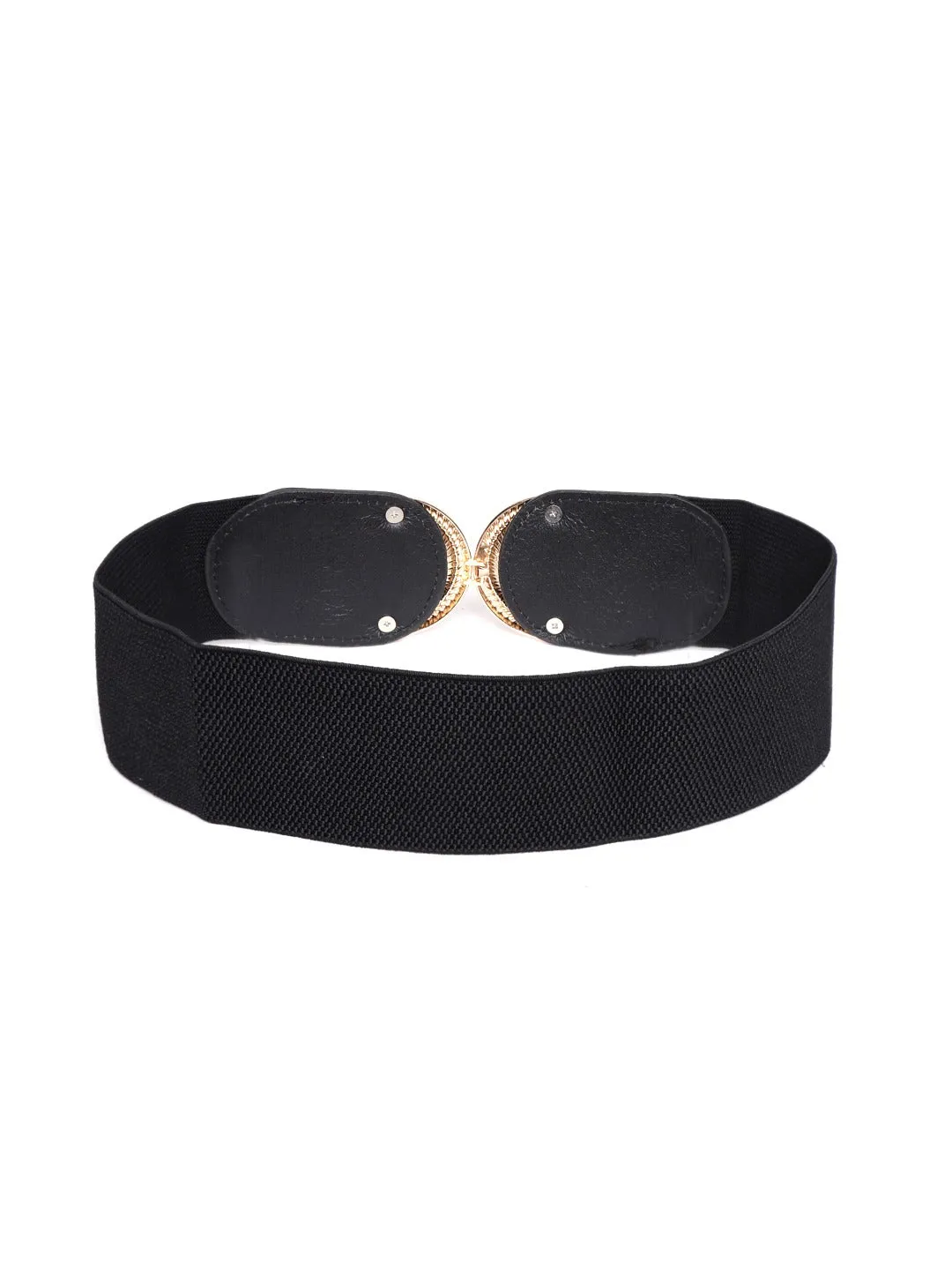 Berrylush Women Black Elastic Strap Fancy Buckle Belt