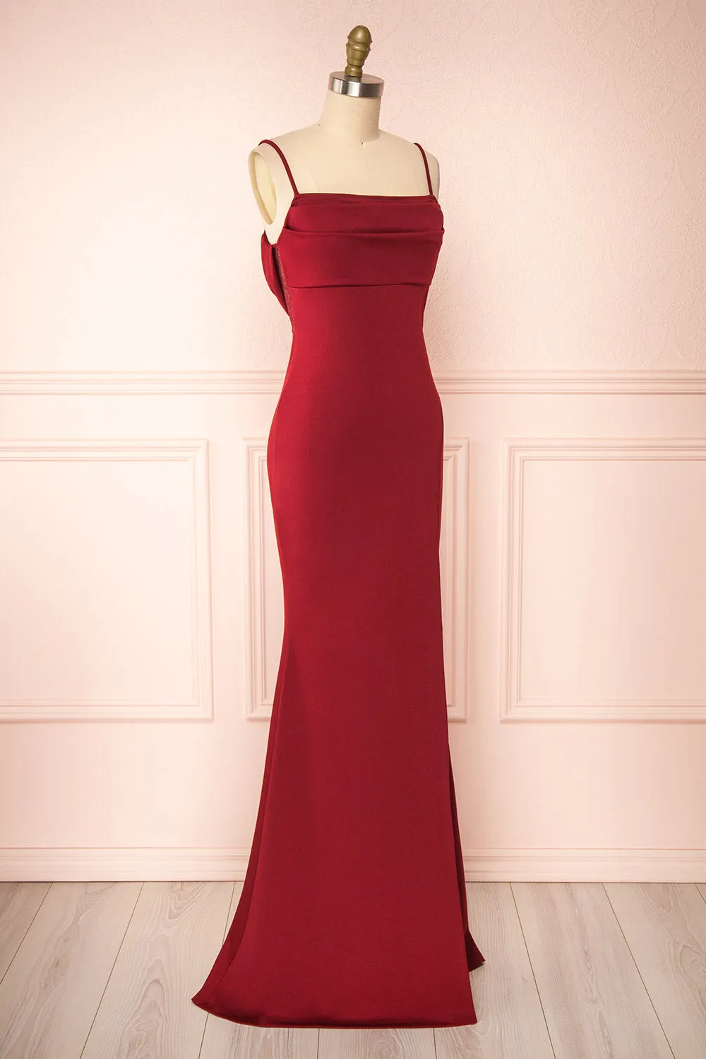 Birna Burgundy | Cowl Neck Maxi Dress w/ Slit