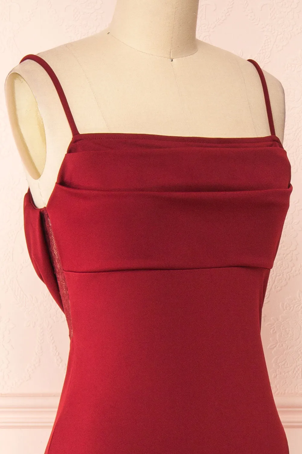 Birna Burgundy | Cowl Neck Maxi Dress w/ Slit