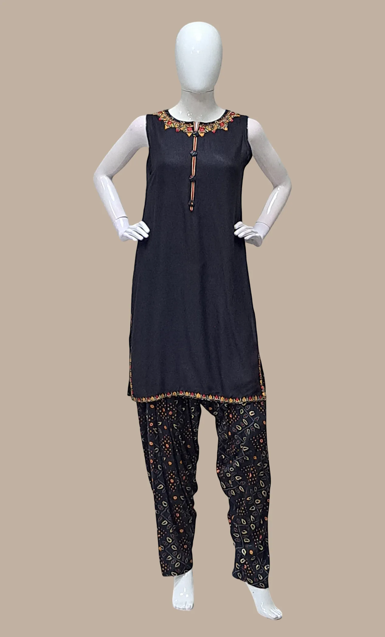 Black Embroidered Kurti Top & Pants