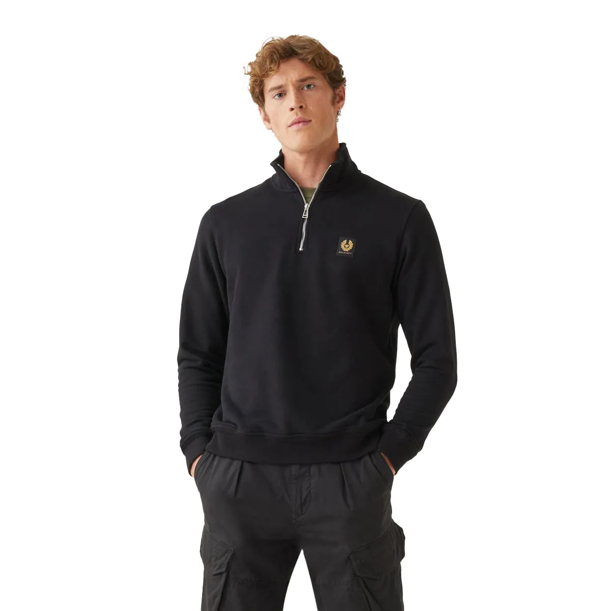 Black Quarter Zip Jersey Cotton Sweatshirt