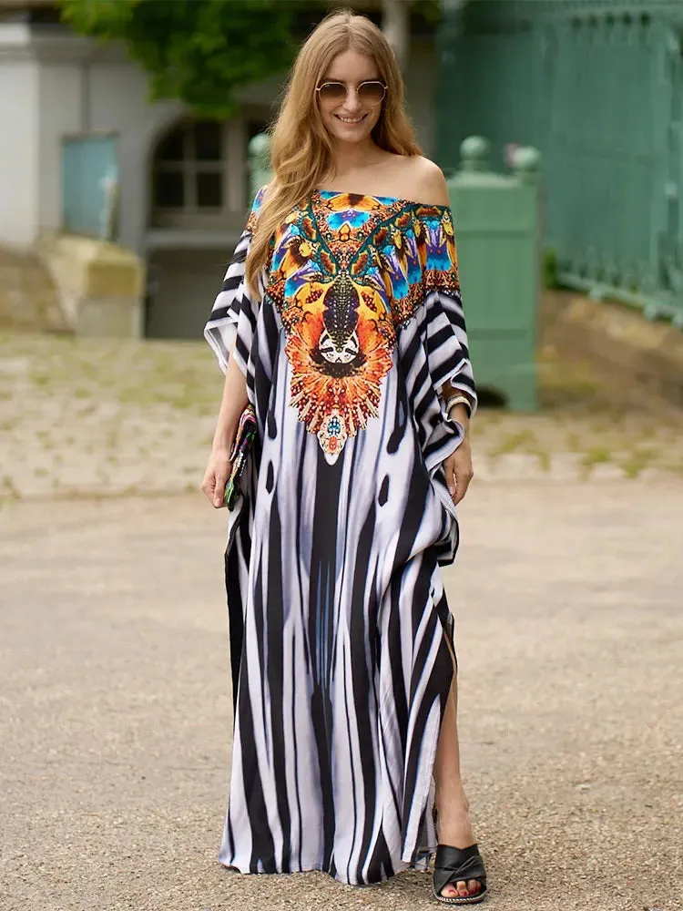 Bohemian Plus Size Kaftan Maxi Dress – Elegant Summer Beachwear & Swimsuit Cover-Up