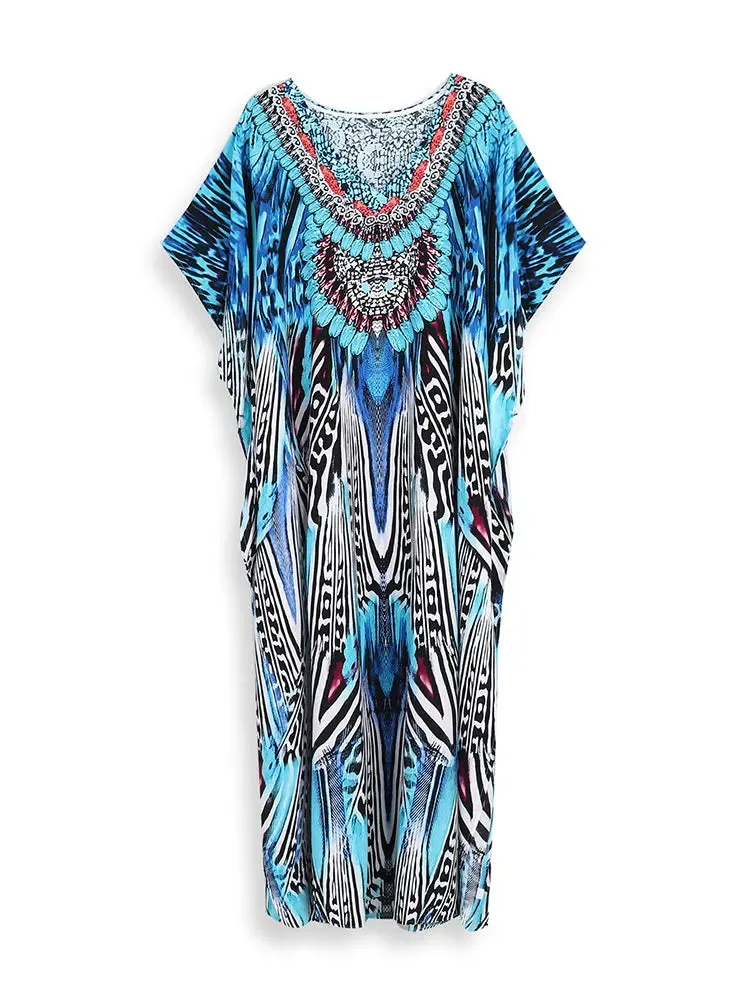 Bohemian Plus Size Kaftan Maxi Dress – Elegant Summer Beachwear & Swimsuit Cover-Up