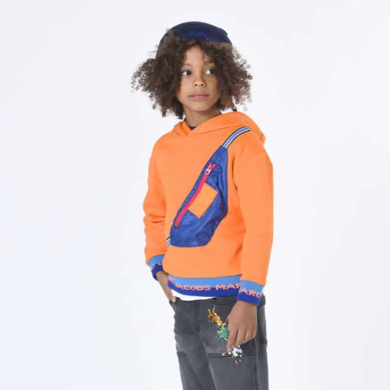 Boys Orange Cotton Hooded Sweatshirt